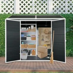 8 X 6 Ft Resin Outdoor Storage Shed Waterproof Shed With Floor & Two Windows & Lockable Door, Tool Shed For Garden, Patio, Backyard,Gray -Outdoor Living Gardens GUEST 00544c5a 724e 4d1c 8110 78ae13de64f3