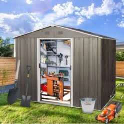 8ft X 6ft Outdoor Metal Storage Shed With Metal Foundation,Gray (SKU: W540S00012) -Outdoor Living Gardens GUEST 009252c7 d980 4c2d 8ed7 1a1a0b399aa0
