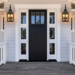 23" H 2-Pack Outdoor Wall Lantern Light Vintage Black Metal Sconce With Clear Seeded Glass For Porch Patio And Garden (Bulb Not Included)