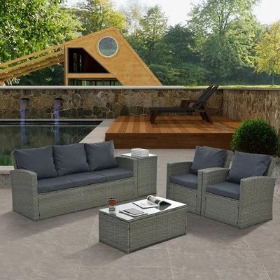 Patio Furniture, Outdoor Furniture, Seasonal PE Wicker Furniture,5 Set Wicker Furniture With Tempered Glass Table Top 4 Patio Furniture, Outdoor Furniture, Seasonal PE Wicker Furniture,5 Set Wicker Furniture With Tempered Glass Table Top - Image 2