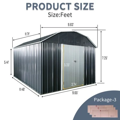 10 Ft X 12 Ft Outdoor Metal Storage Shed With Arch Roof With Lockable Doors For Backyard Garden Patio Lawn, Black 3 10 Ft X 12 Ft Outdoor Metal Storage Shed With Arch Roof With Lockable Doors For Backyard Garden Patio Lawn, Black