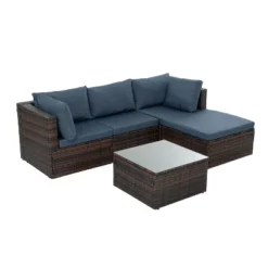 Patio Furniture, Outdoor Furniture, Seasonal PE Wicker Furniture, 5 Set Wicker Furniture With Tempered Glass Coffee Table