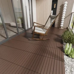 2FT Patio Deck Tiles, DIY Interlocking Decking, Quick Install For Porch, Poolside, Balcony, Backyard. 24pcs Red Brown