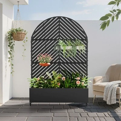 73" X 47" Wrought Iron Black Arch Planter Box With Climbing Rack (Parallel Line ) 3 73" X 47" Wrought Iron Black Arch Planter Box With Climbing Rack (Parallel Line )