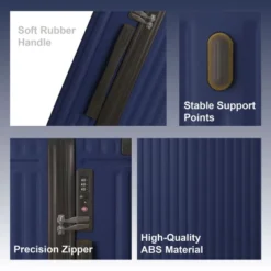 3-Piece Premium ABS Luggage Set (20", 24", 28"), Suitcases With Multi-Position Handle, Silent Spinner Wheels, And TSA-Approved Lock, Blue