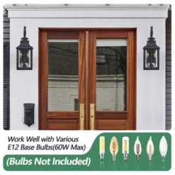 23" H 2-Pack Outdoor Wall Lantern Light Vintage Black Metal Sconce With Clear Seeded Glass For Porch Patio And Garden (Bulb Not Included) -Outdoor Living Gardens GUEST 0cc672a2 ad9f 404a 89a0 a2e252735556