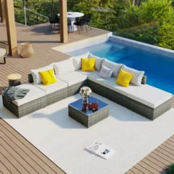 8-Pieces Outdoor Patio Furniture Sets, Garden Conversation Wicker Sofa Set, Single Sofa Combinable, Beige Cushions Gray Wicker -Outdoor Living Gardens GUEST 0dbf3f9b 76c4 41e7 a6c6 9095a97a5ecf