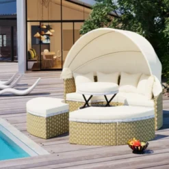 Outdoor Rattan Daybed With Retractable Canopy - Separate Seating And Removable Cushions -Outdoor Living Gardens GUEST 0e33ae6f 83a8 4bf2 bcdb d08363c9ab45