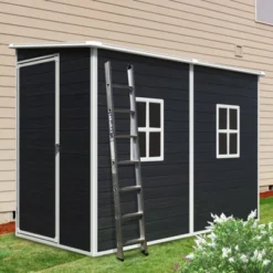 4x8ft Outdoor Storage Shed With Floor Resin Shed With Two-Window, Waterproof ,Lockable Doors For Patio,Yard,Lawn ---Gray -Outdoor Living Gardens GUEST 135684a9 a8b6 49fc a3c0 d6ae18dd3b0e