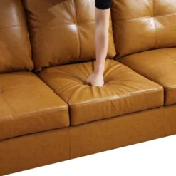 Tan Semi-PU Leather Sectional Sofa - Modern L-Shaped Design, Tufted Cushions, Decorative Pillows, Storage Ottoman -Outdoor Living Gardens GUEST 13847a82 ded1 4ba2 90b3 b1dab6ba78c6
