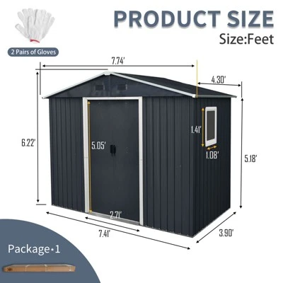 8ft X 4ft Outdoor Metal Storage Shed With Window And Metal Foundation,Gray 5 8ft X 4ft Outdoor Metal Storage Shed With Window And Metal Foundation,Gray - Image 3