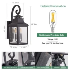 23" H 1-Pack Outdoor Wall Lantern Light Vintage Black Metal Sconce With Clear Seeded Glass For Porch, Patio, And Garden (Bulb Not Included) -Outdoor Living Gardens GUEST 150c33cb e406 4625 b8f7 9e143442a3e5 1