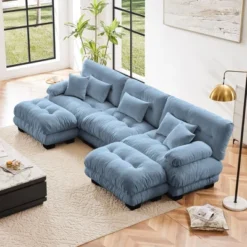 Luxury Modular Sectional Sofa Couch - Oversized U Shaped Cloud Couch For Living Room,Deep Seat Sofa Couch With 2 Ottomans ,Chenille Green -Outdoor Living Gardens GUEST 15d7885d 4127 4b1e af3d 8d2f414aacdd