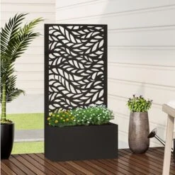 47-in H X 24-in L X 16-in W Black Metal Planter With Trellis ( Spring )