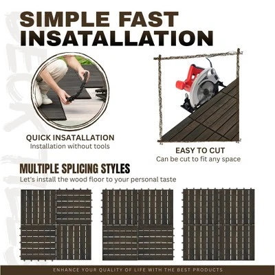 10 PCS Interlocking Deck Tiles Striped Pattern, 12" X 12" Square Yellow Acacia Hardwood Outdoor Flooring 4 10 PCS Interlocking Deck Tiles Striped Pattern, 12" X 12" Square Yellow Acacia Hardwood Outdoor Flooring - Image 2