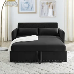 3-in-1 Velvet Sleeper Sofa Bed With USB Port - Adjustable, Pull-Out Bed, 2 Lumbar Pillows, Side Pocket, Ideal For Living Room & Bedroom -Outdoor Living Gardens GUEST 1b460935 9684 4869 8fb4 8c8254abd1fa