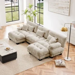 Luxury Modular Sectional Sofa Couch - Oversized U Shaped Cloud Couch For Living Room,Deep Seat Sofa Couch With 2 Ottomans ,Chenille Green -Outdoor Living Gardens GUEST 1c1f9b89 26e6 42c0 840b 7f9a41372d70