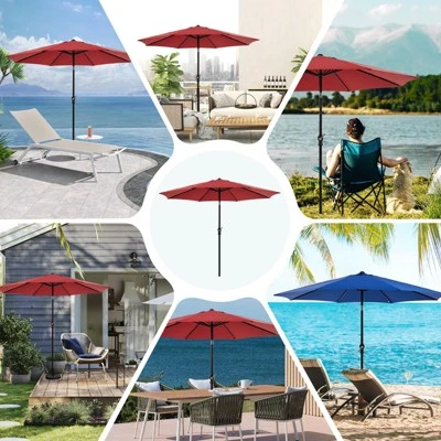 Outdoor Patio Umbrella With Push Button Tilt And Crank, Market Umbrella 8 Sturdy Ribs UV Protection Waterproof For Garden, Backyard 8 Outdoor Patio Umbrella With Push Button Tilt And Crank, Market Umbrella 8 Sturdy Ribs UV Protection Waterproof For Garden, Backyard - Image 6