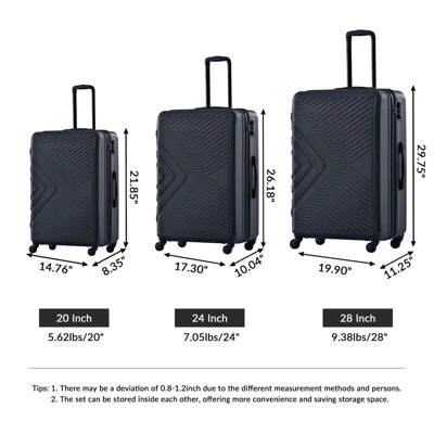 3 Piece Luggage Sets ABS Lightweight Suitcase With Two Hooks, Spinner Wheels, TSA Lock, (20/24/28) Blue 4 3 Piece Luggage Sets ABS Lightweight Suitcase With Two Hooks, Spinner Wheels, TSA Lock, (20/24/28) Blue - Image 2