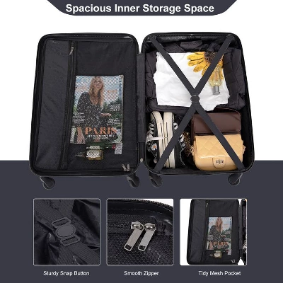 3 Piece Luggage Sets ABS Lightweight Suitcase With Two Hooks, Spinner Wheels, TSA Lock, (20/24/28) Black 4 3 Piece Luggage Sets ABS Lightweight Suitcase With Two Hooks, Spinner Wheels, TSA Lock, (20/24/28) Black - Image 2