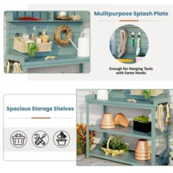 Farmhouse Potting Bench Table - 65": 4 Shelves, Side Hook, Rustic Outdoor Garden Station -Outdoor Living Gardens GUEST 2469e1f6 7116 4709 8edf ddc42984819c