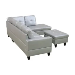 Light Grey Semi-PU Leather Sectional Sofa - Modern L-Shaped Design, Tufted Cushions, Decorative Pillows, Storage Ottoman -Outdoor Living Gardens GUEST 250a50e0 37be 4571 a9a8 78df6946c215