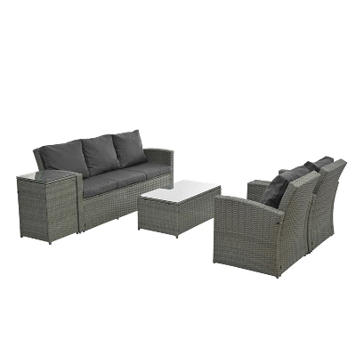 Patio Furniture, Outdoor Furniture, Seasonal PE Wicker Furniture,5 Set Wicker Furniture With Tempered Glass Table Top 5 Patio Furniture, Outdoor Furniture, Seasonal PE Wicker Furniture,5 Set Wicker Furniture With Tempered Glass Table Top - Image 3