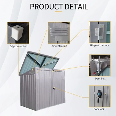 Garbage Bin Shed Stores 2 Trash Cans Metal Outdoor Bin Shed For Garbage Storage,Stainless Galvanized Steel, Bin Shed For Garden Yard Lawn Gray 4 Garbage Bin Shed Stores 2 Trash Cans Metal Outdoor Bin Shed For Garbage Storage,Stainless Galvanized Steel, Bin Shed For Garden Yard Lawn Gray - Image 2