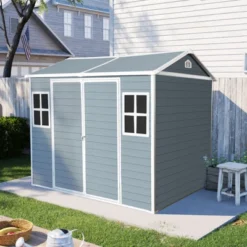 8 X 6 Ft Resin Outdoor Storage Shed Waterproof Shed With Floor & Two Windows & Lockable Door, Tool Shed For Garden, Patio, Backyard,Gray -Outdoor Living Gardens GUEST 29437fd2 66f1 4c18 ab1f f520347c706f