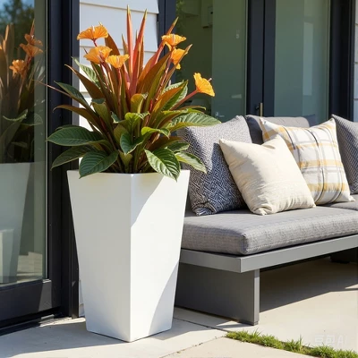 Metal Tapered Planter – Large Outdoor & Indoor Garden Plant Pot With Drainage Hole And Rubber Plug, Stylish Burnished Grey Finish For Home And Patio 5 Metal Tapered Planter – Large Outdoor & Indoor Garden Plant Pot With Drainage Hole And Rubber Plug, Stylish Burnished Grey Finish For Home And Patio - Image 3