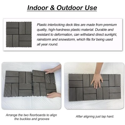 Wood Plastic Composite Deck Tiles Set Of 20pcs, Composite Decking Resist Rust,DIY Interlocking Decking Tiles, Floor Tile,Durable, 12x12in Dark Grey 7 Wood Plastic Composite Deck Tiles Set Of 20pcs, Composite Decking Resist Rust,DIY Interlocking Decking Tiles, Floor Tile,Durable, 12x12in Dark Grey - Image 5