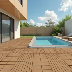 11 Pieces Of 11.7" X 11.7" Square Plastic Wood Deck Tiles For Outdoor Terrace Flooring, Burlywood Color