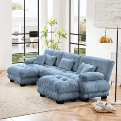 Luxury Modular Sectional Sofa Couch - Oversized U Shaped Cloud Couch For Living Room,Deep Seat Sofa Couch With 2 Ottomans ,Chenille Green