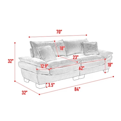 Stylish Corduroy Deep Seat Sofa: Loveseat Size With Pillows And Sleeper Function 5 Stylish Corduroy Deep Seat Sofa: Loveseat Size With Pillows And Sleeper Function - Image 3