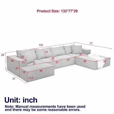 Modern Upholstered Sectional Sofa Couch Set, Modular 132" L-Shaped Sectional Living Room Sofa Set With 6 Cushions 7 Modern Upholstered Sectional Sofa Couch Set, Modular 132" L-Shaped Sectional Living Room Sofa Set With 6 Cushions - Image 5