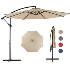 9.8FT Offset Patio Umbrella Hanging Cantilever Umbrella Outdoor Sun Shade With Easy Tilt Adjustment, 8 Ribs, UV Protection For Backyard