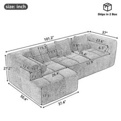 101.2" Sectional Sofa Full-Compressed Sofa Modular Sofa Couch Free-combined Sofa With Deep Seating And Two Side Pockets For Living Room, Beige -Outdoor Living Gardens GUEST 317b0710 baf0 40a3 b3ec 666f803ac2f4