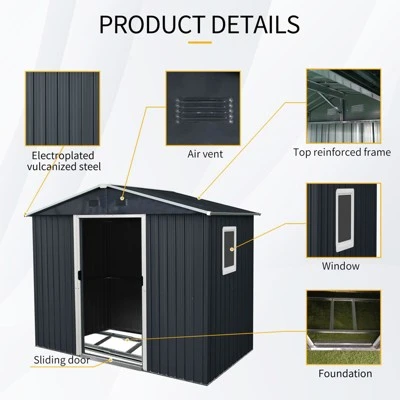 8ft X 4ft Outdoor Metal Storage Shed With Window And Metal Foundation,Gray 3 8ft X 4ft Outdoor Metal Storage Shed With Window And Metal Foundation,Gray