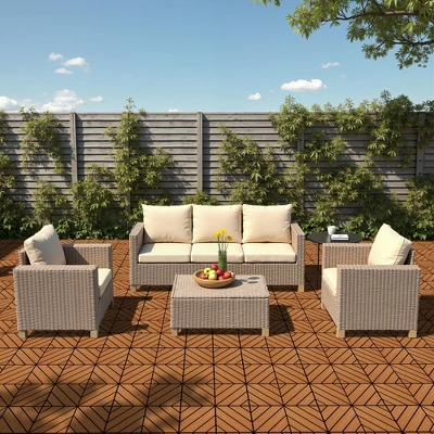 11 Pieces Of 11.7" X 11.7" Textured Plastic Wood Deck Tiles For Outdoor Terrace Flooring, Brown 9 11 Pieces Of 11.7" X 11.7" Textured Plastic Wood Deck Tiles For Outdoor Terrace Flooring, Brown - Image 7