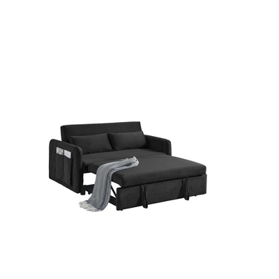 55.5" Modern Pull-Out Sleep Sofa - 2-Seater Loveseat With Lumbar Pillows & Side Pockets 4 55.5" Modern Pull-Out Sleep Sofa - 2-Seater Loveseat With Lumbar Pillows & Side Pockets - Image 2