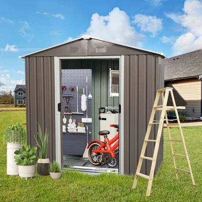 8ft X 4ft Outdoor Metal Storage Shed With Window And Metal Foundation,Gray 12 8ft X 4ft Outdoor Metal Storage Shed With Window And Metal Foundation,Gray - Image 10