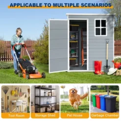 5ft X 3ft Resin Outdoor Storage Shed Plastic Garden Sheds With Floor And Lockable Door For Backyard, Lawn, Grey (W540S00019)