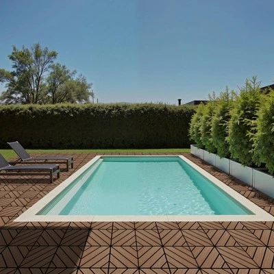 11 Pieces Of 11.7" X 11.7" Textured Plastic Wood Deck Tiles For Outdoor Terrace Flooring, Brown 7 11 Pieces Of 11.7" X 11.7" Textured Plastic Wood Deck Tiles For Outdoor Terrace Flooring, Brown - Image 5