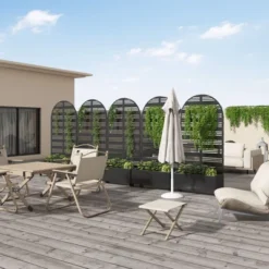 Black Wrought Iron Arch Planter Box With Climbing Rack (Harold Wide-Narrow Two B Style Louver Window)