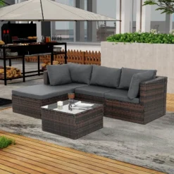 Patio Furniture, Outdoor Furniture, Seasonal PE Wicker Furniture, 5 Set Wicker Furniture With Tempered Glass Coffee Table -Outdoor Living Gardens GUEST 39dde71a 615b 4e33 bac3 286c9f4928da