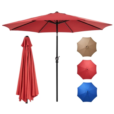 Outdoor Patio Umbrella With Push Button Tilt And Crank, Market Umbrella 8 Sturdy Ribs UV Protection Waterproof For Garden, Backyard 9 Outdoor Patio Umbrella With Push Button Tilt And Crank, Market Umbrella 8 Sturdy Ribs UV Protection Waterproof For Garden, Backyard - Image 7