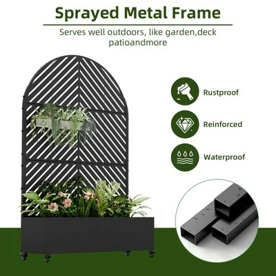 73" X 47" Wrought Iron Black Arch Planter Box With Climbing Rack (Parallel Line ) 9 73" X 47" Wrought Iron Black Arch Planter Box With Climbing Rack (Parallel Line ) - Image 7