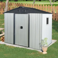 8ft X 4ft Outdoor Metal Storage Shed With Window And Metal Foundation,Gray 25 8ft X 4ft Outdoor Metal Storage Shed With Window And Metal Foundation,Gray -Outdoor Living Gardens GUEST 419e3d60 081c 4525 bb85 2bd859432a9f