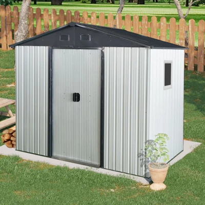 8ft X 4ft Outdoor Metal Storage Shed With Window And Metal Foundation,Gray 14 8ft X 4ft Outdoor Metal Storage Shed With Window And Metal Foundation,Gray - Image 12
