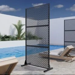 Double-Grid Weave Black Galvanized Steel Panel Screen | 183H X 120W X 40D Cm